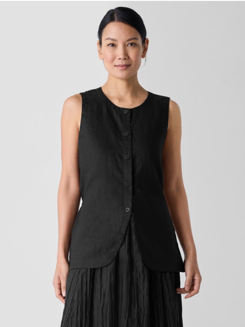 Eileen Fisher Black Organic Linen Long Vest - Picture 6 of 6